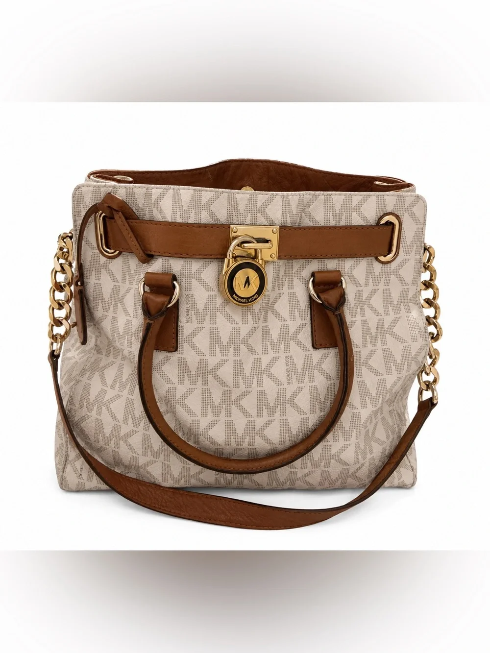 MICHAEL Michael Kors Hamilton Vanilla Logo Large Satchel Purse Crossbody Bag